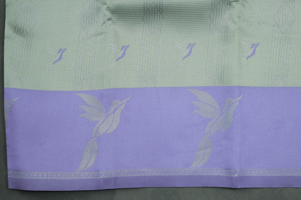 Pastel Green Kubera Pattu Saree with Zari Border and Peacock Style Design, Blouse Included