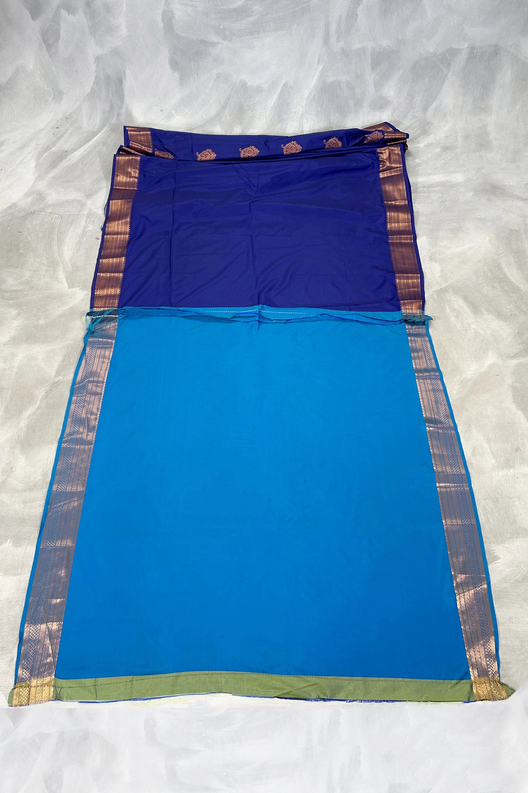 Royal Blue Korvai Soft Silk Border Saree with Delicate Gold Zari Buttas and Traditional Floral Border with Blouse
