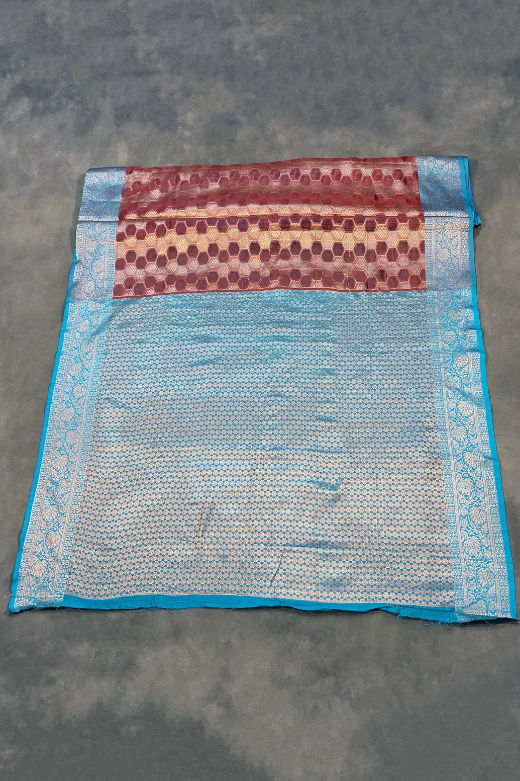 Madhumita Fancy Designer Maroon Cotton Organza Saree with Floral Pallu and Stone Work