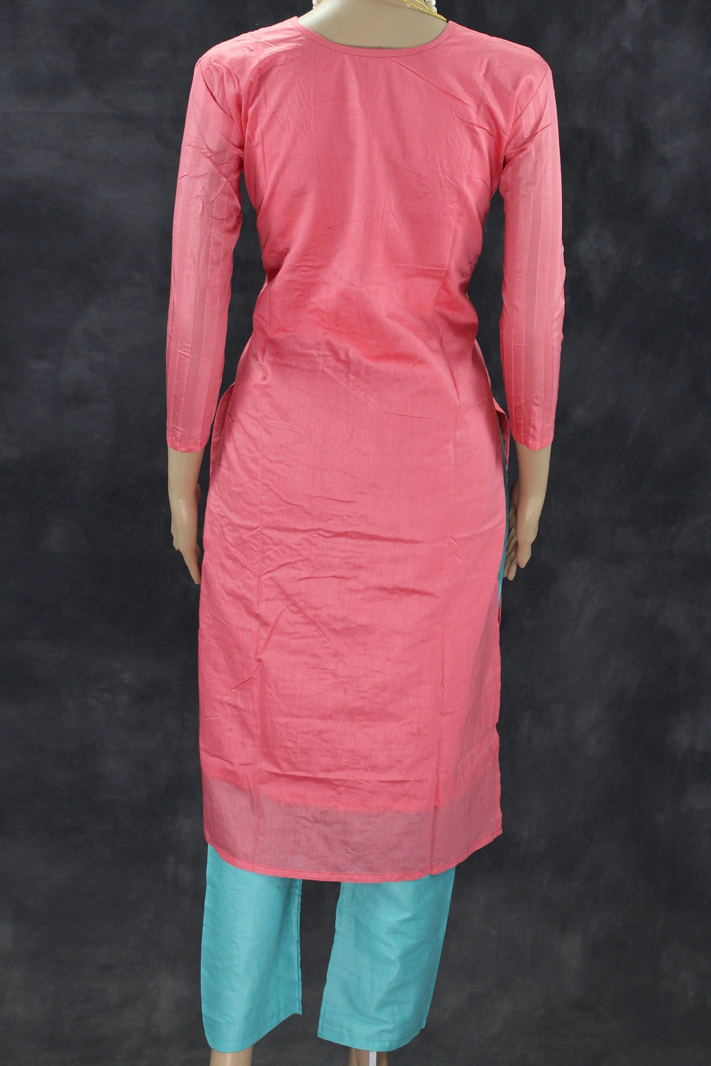Pink Silk-Cotton Embellished Kurti Set with Pearl Beads, Aari & Thread Work - Top with Elastic Pant Kurti JCS Fashions