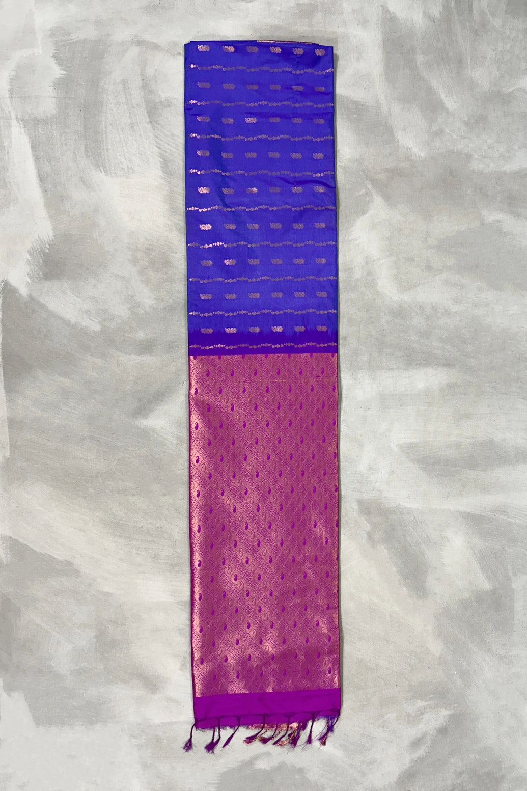Royal Blue Korvai Soft Silk Border Saree with Gold Zari Buttas and Traditional Floral Border