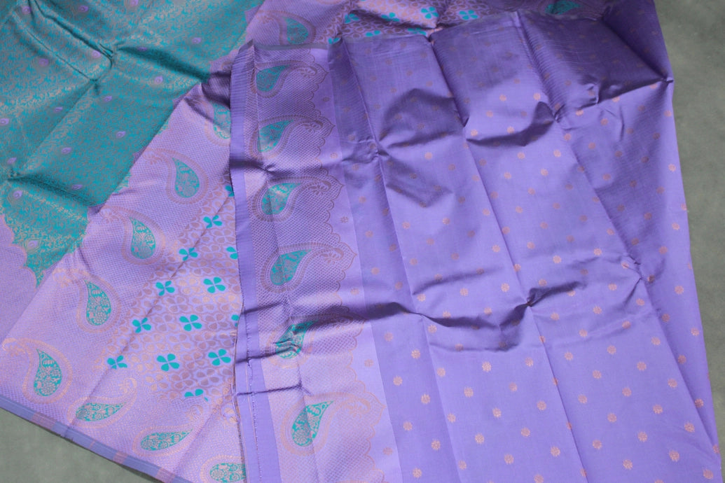 Teal Kubera Pattu Saree with Mango Design Border & Blouse, Semi Silk Traditional Wear
