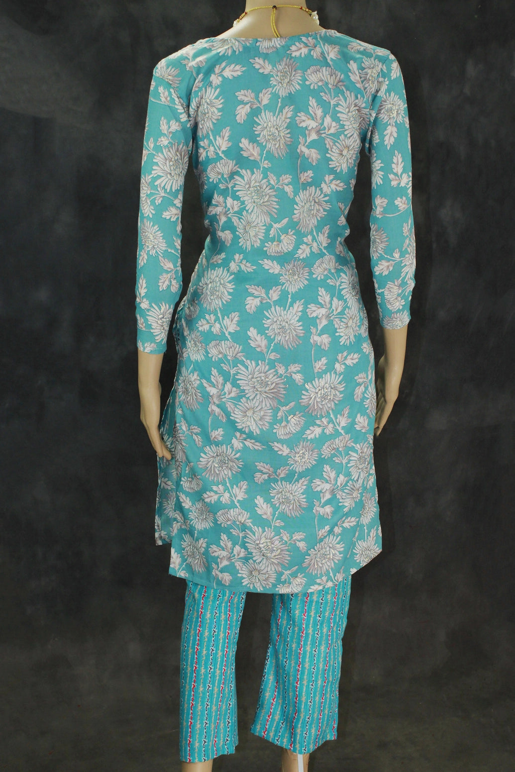 Blue Floral Cotton Kurta Set for Women