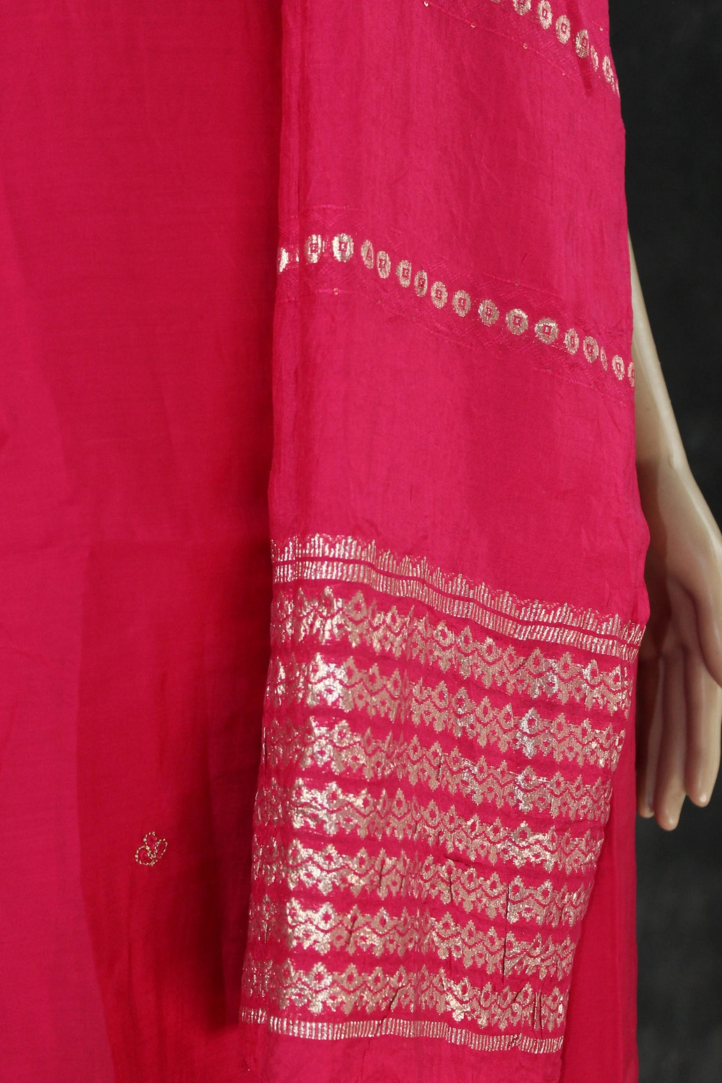 Deep Pink Aari Pearl Embroidered Kurti Pant & Dupatta 3-Piece Set for Women