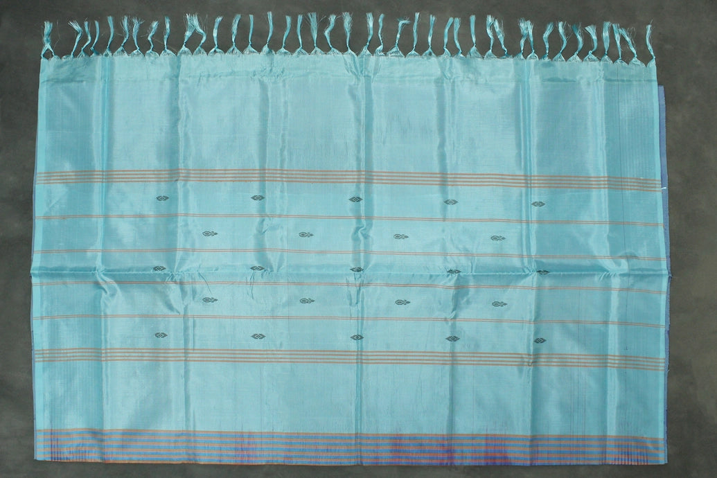 Sky Blue Vaazhai Naar (Banana Pith) Borderless Saree with Small Butta