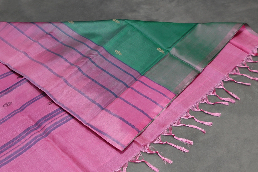 Magenta Vaazhai Naar (Banana Pith) Saree with Small Butta and Green Pallu