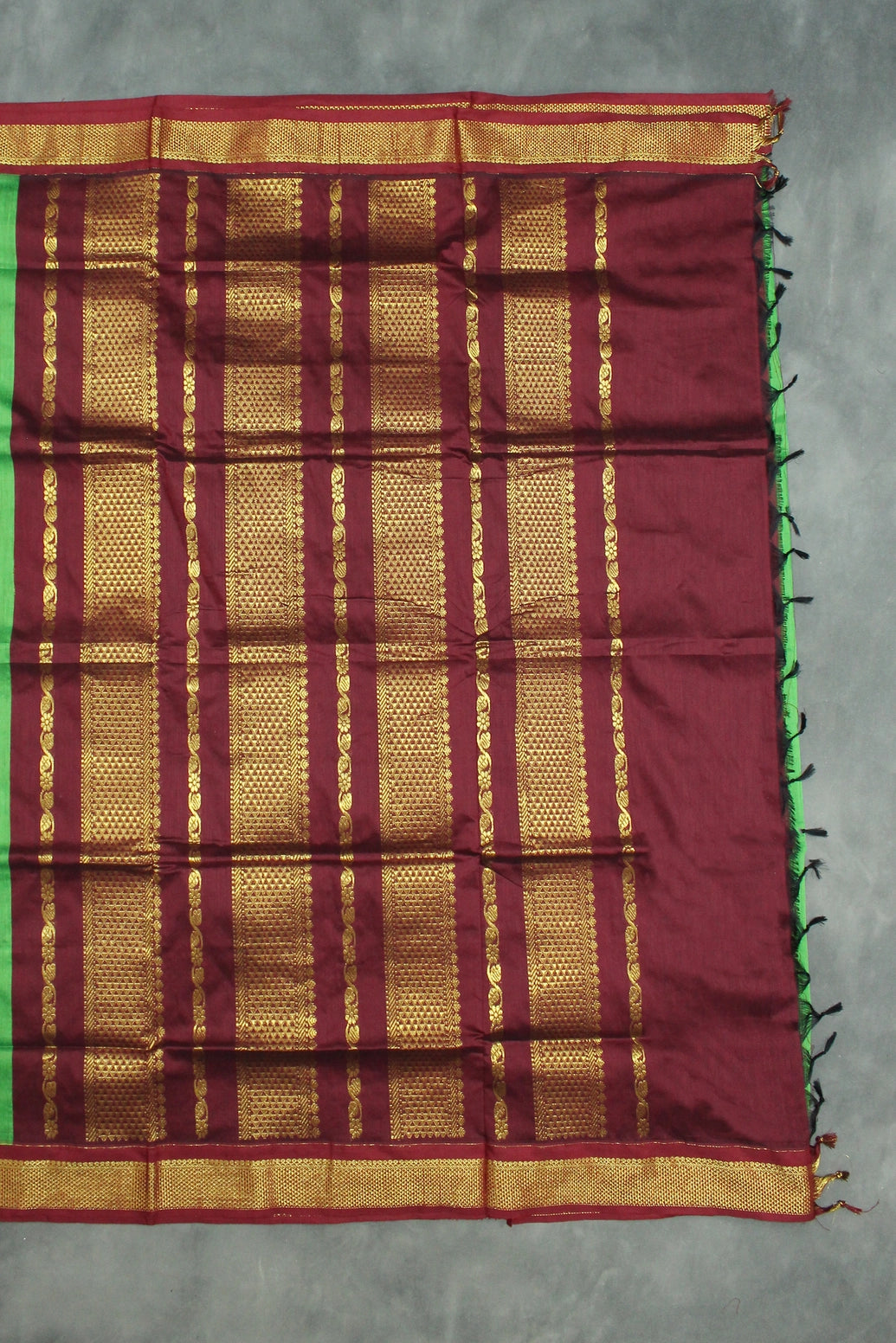 Green Silk Cotton Saree with Maroon Zari Border, Small Buttas and Grand Pallu - With Blouse Saree JCS Fashions