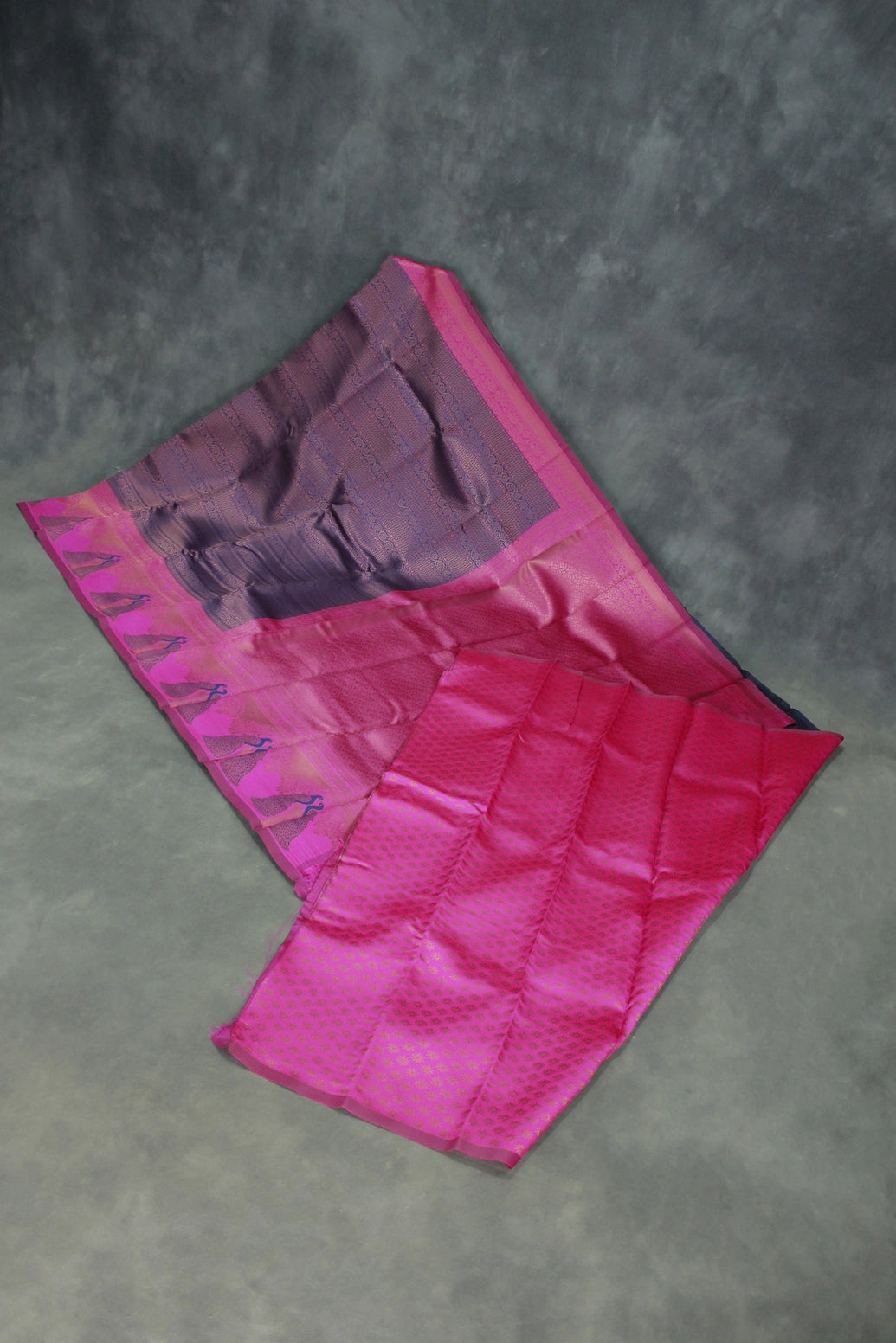 Dark Blue Kubera Silk Saree with Peacock Border and Blouse, Semi Silk Traditional Wear