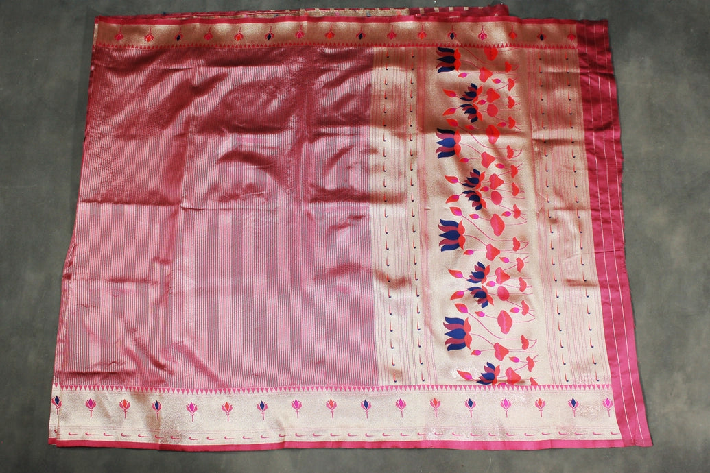 Paithani Tissue Fabric Saree in Pink with Zari Weaving Work and Blouse Piece