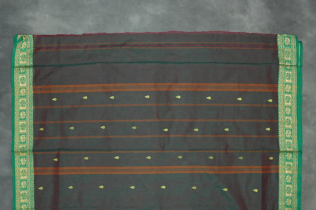 Green Poly Cotton Butta Saree with Contrast Woven Border Saree JCS Fashions