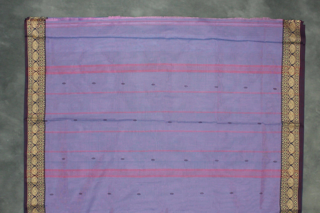 Lavender Poly Cotton Butta Saree with Gold-Thread Lotus Border Saree JCS Fashions