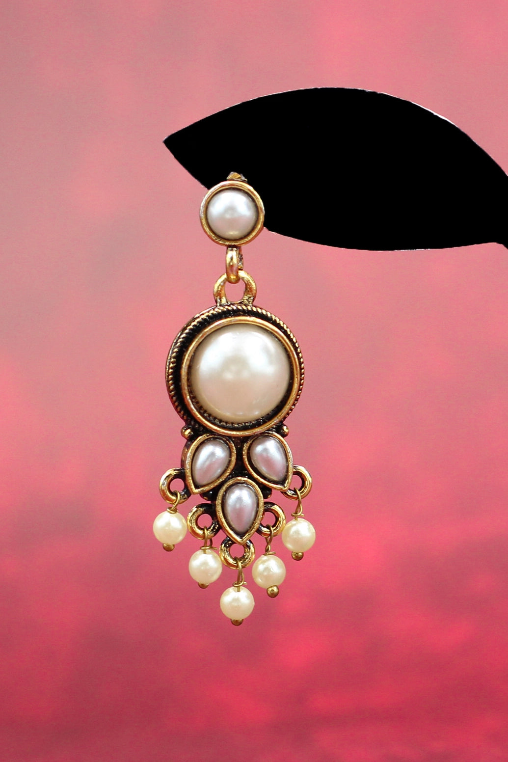 Antique Gold-Tone Pearl Drop Earrings with White Beads Jewelry JCS Fashions