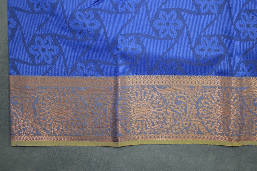 Blue Emboss Silk Saree with Contrast Border and Semi Silk Zari Style Design