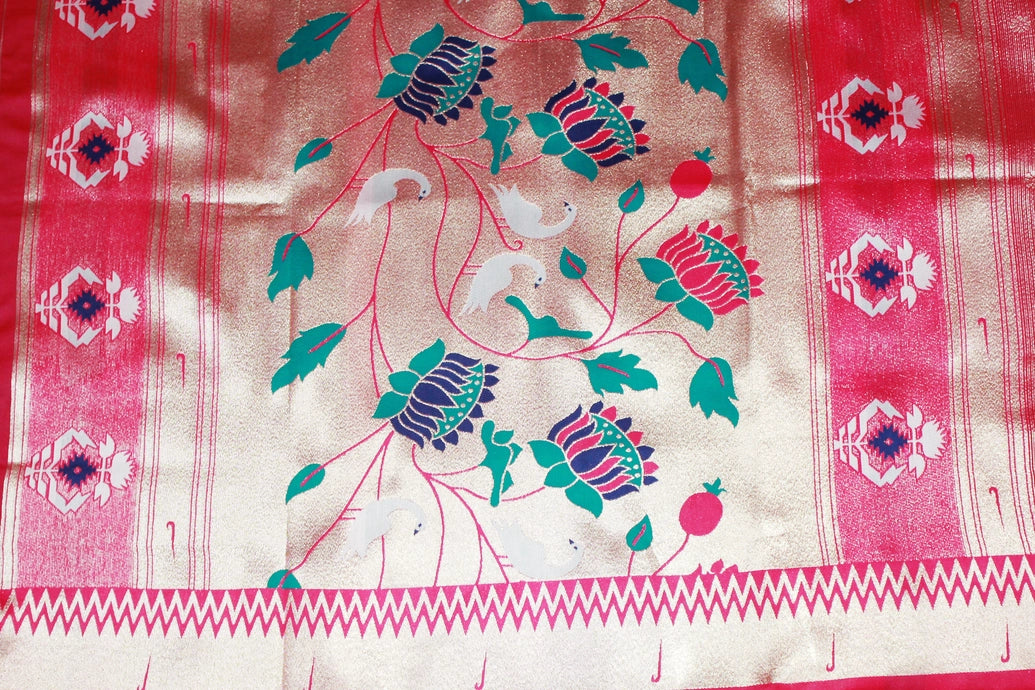 Dark Pink Paithani Tissue Fabric Saree with Zari Weaving and Blouse