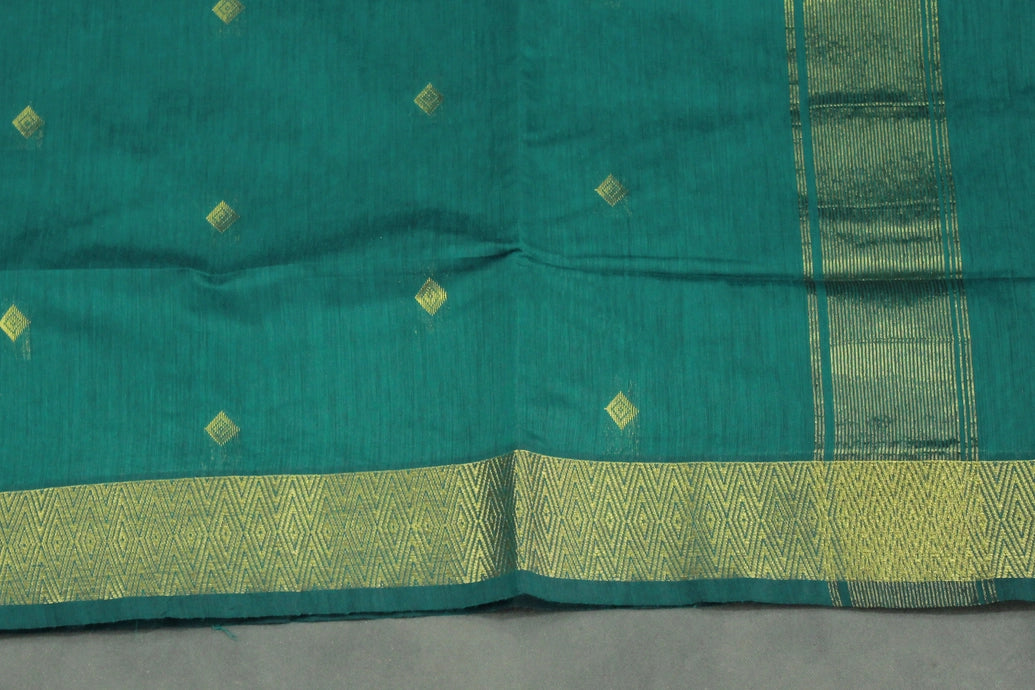 Dark Green Silk Cotton Saree with Zari Border and Blouse Piece | Traditional Ethnic Wear
