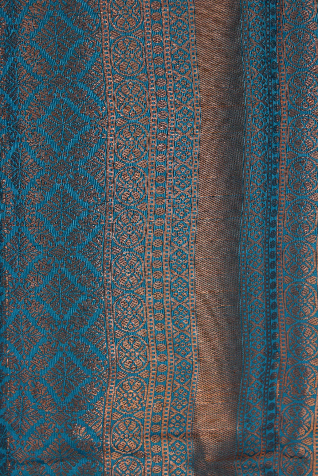 Bridal Kubera Pattu Saree Mehendi Green with Teal Blue Zari Border - Full Body Zari Work Saree JCS Fashions