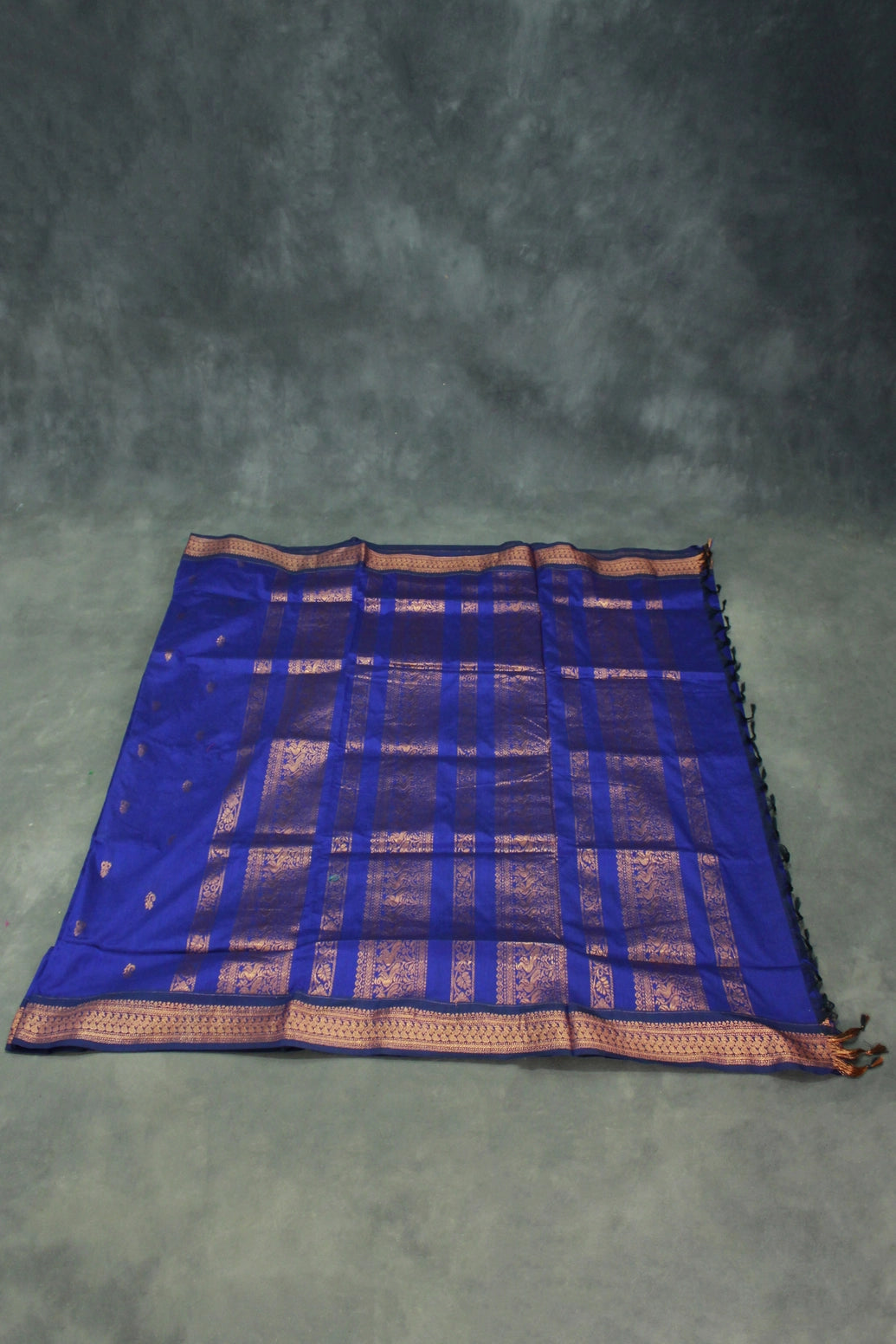 Navy Blue Kalyani Cotton Saree with Putta Design and Zari Border with Blouse