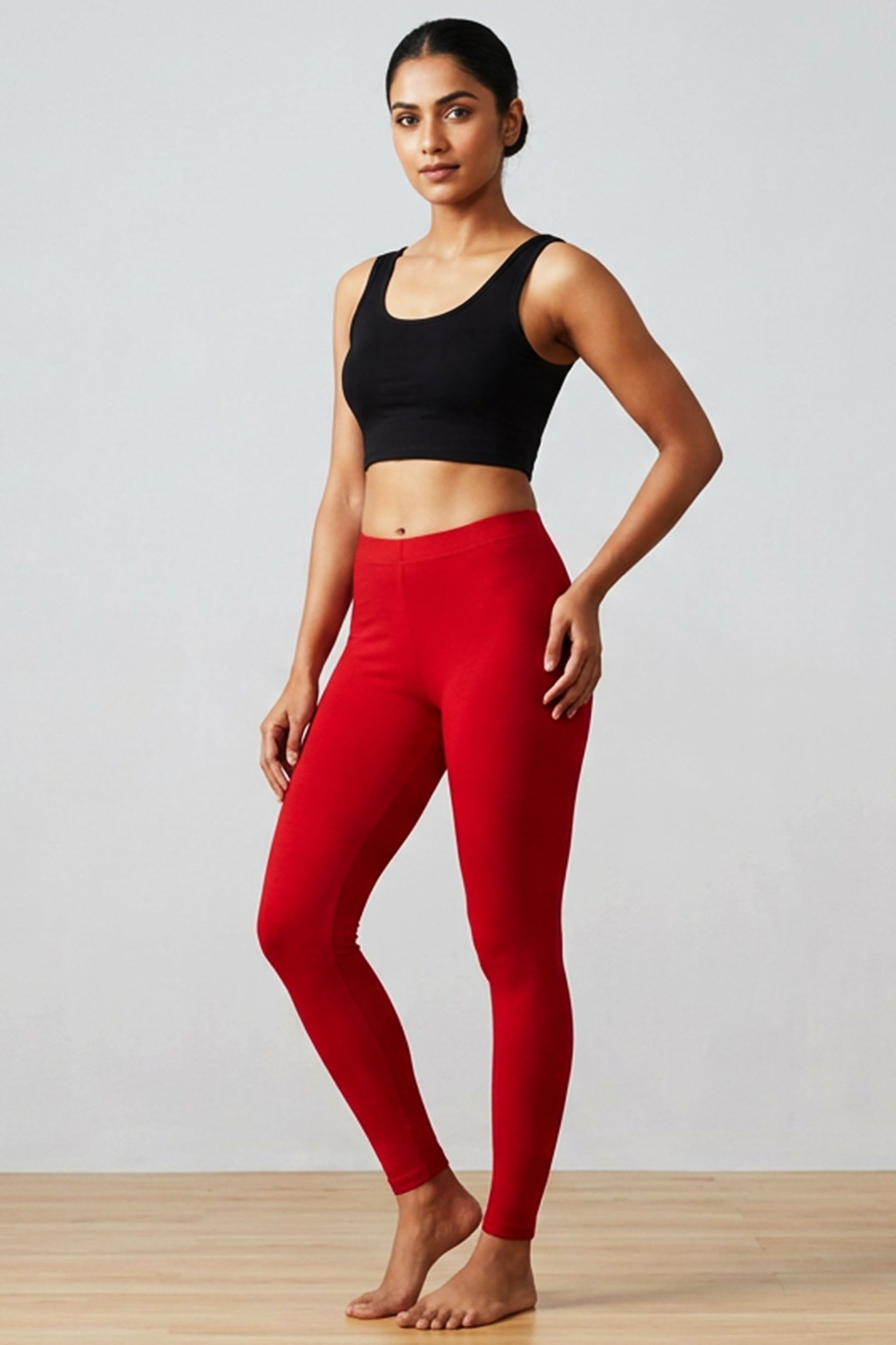 Ankle-Length Leggings in 4-Way Lycra for Ultimate Comfort & Flexibility - AI Model Photo 3