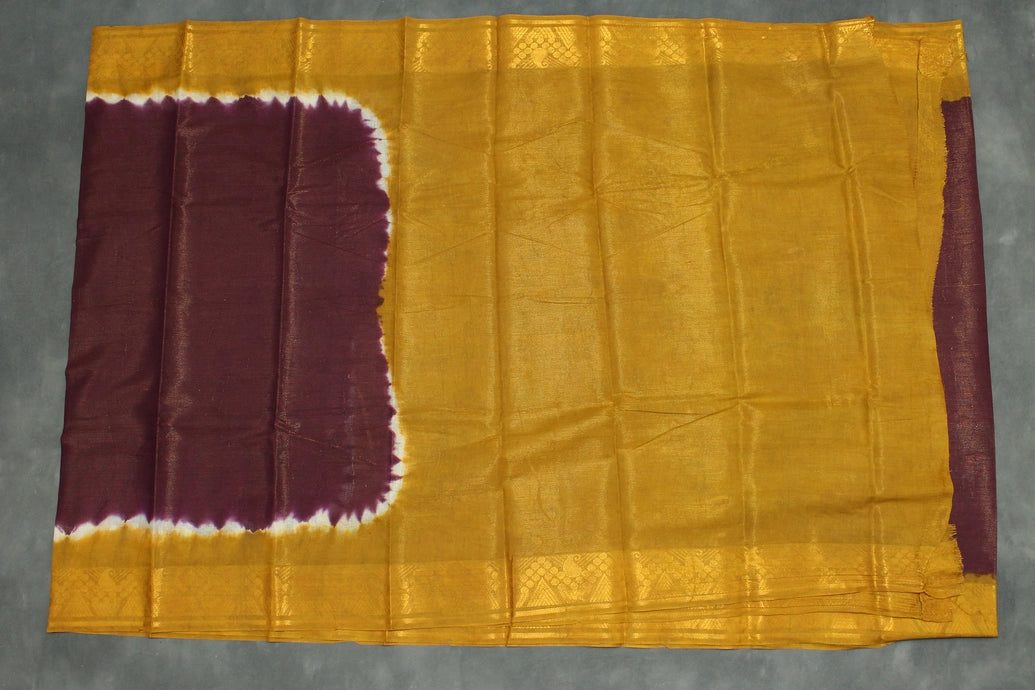 Sungudi Dark Brown Cotton Saree with Gold Zari Border and Diamond Line Pattern Saree JCS Fashions
