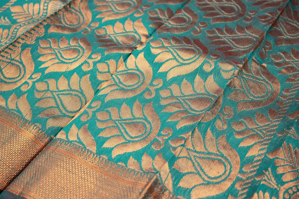 Purple Silk Cotton Zari Border Saree with Floral Motifs and Matching Blouse