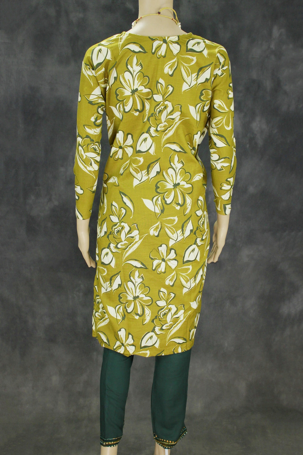 Olive Green Cotton Kurta Set with Floral Print