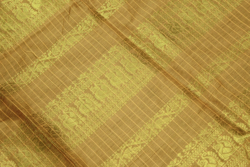 Green Kalyani Cotton Saree with Zari Checked & Peacock Border, Comes with Blouse