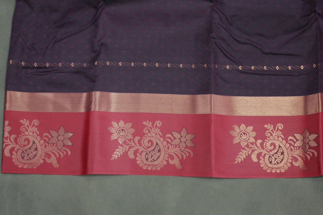 Purple Emboss Silk Saree with Floral Design Satin Border and Blouse