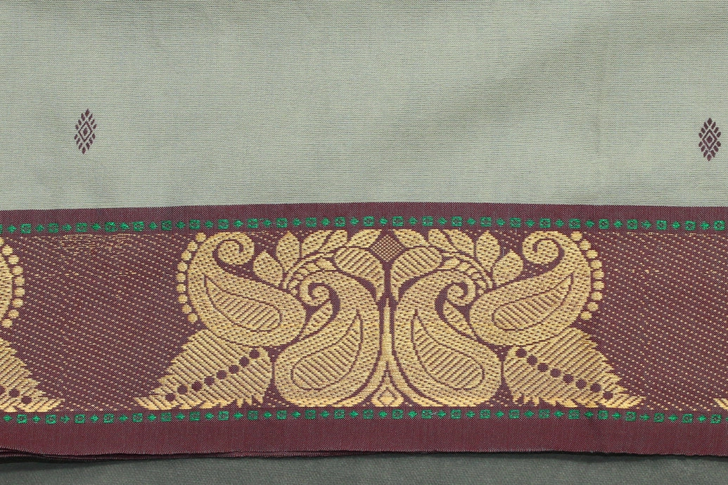 Beige Poly Cotton Butta Saree with Maroon Threaded Gold-Tone Motif Border - Traditional Ethnic Wear Saree JCS Fashions