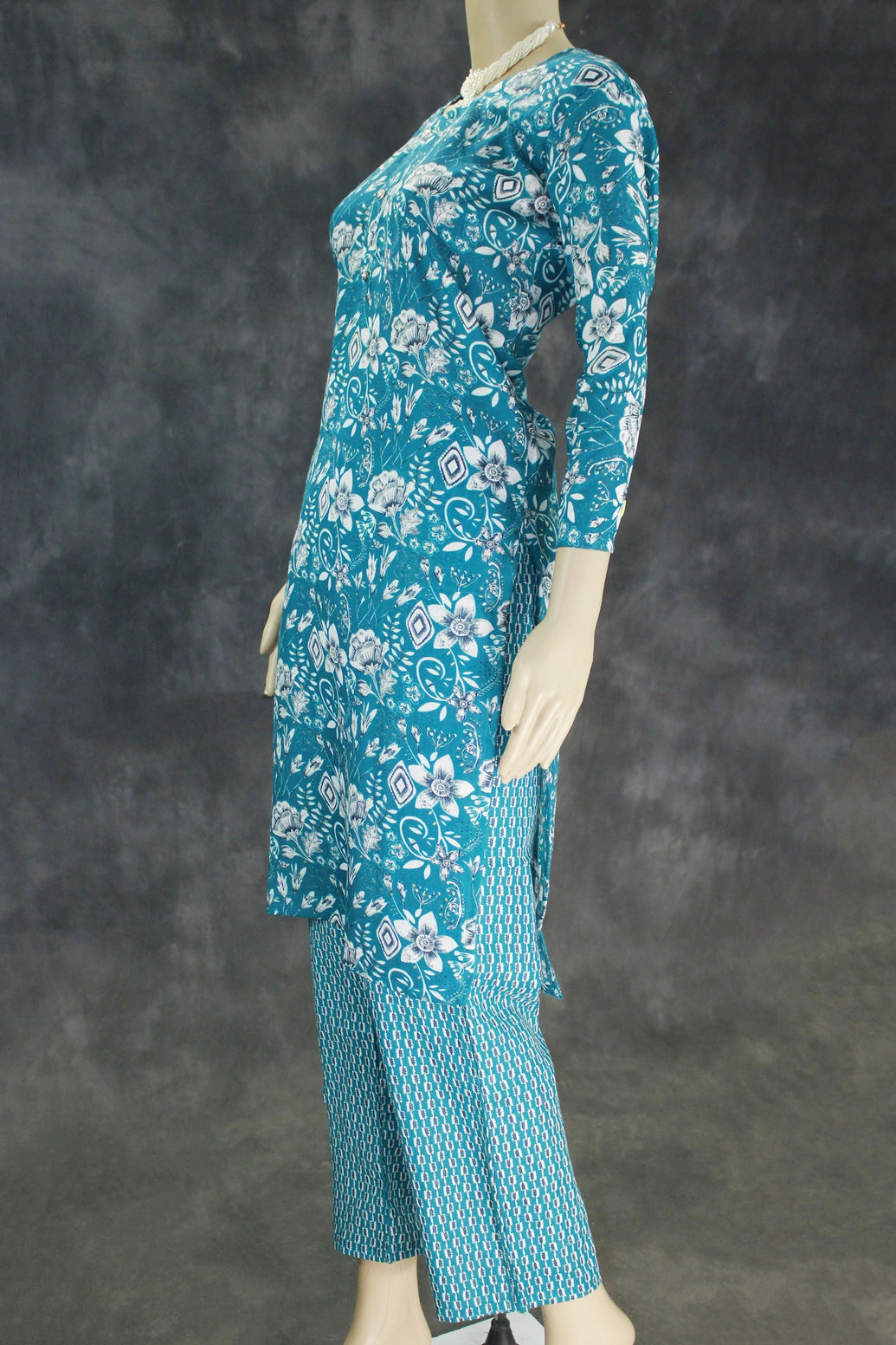 Cotton Blue 2 Piece Kurta Set with Beautiful Printed Design