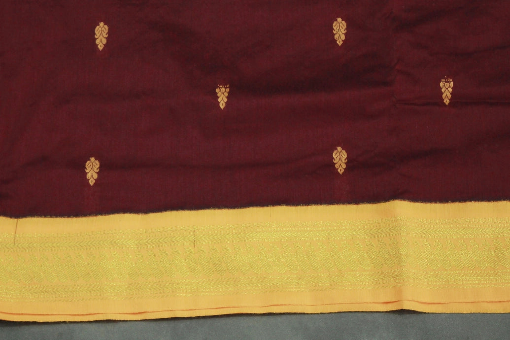 Maroon Kalyani Cotton Saree with Puttah Design and Zari Border, Includes Blouse