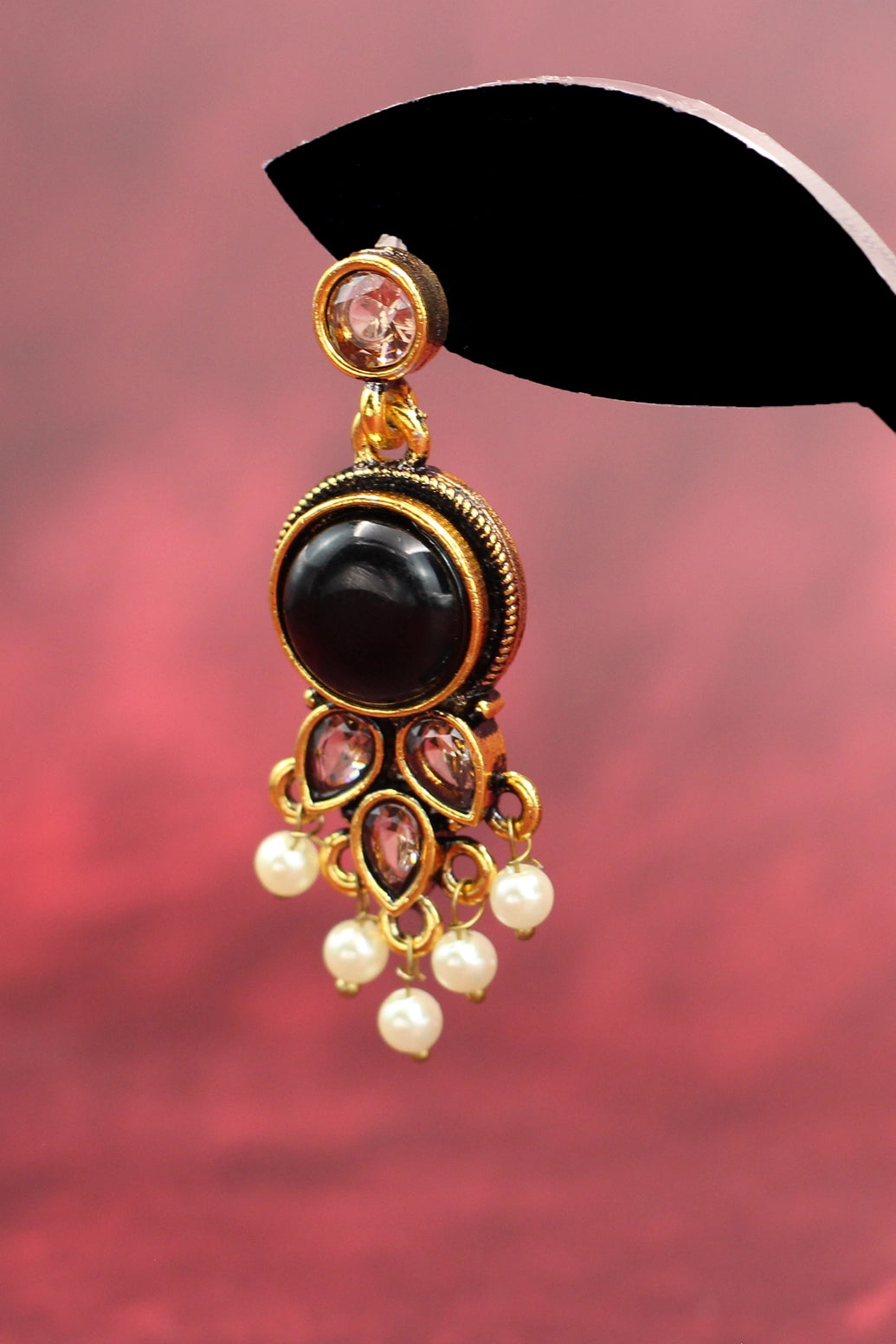 Black Gold-Tone Antique Pearl Drop Earrings for Traditional Indian Wear Jewelry JCS Fashions