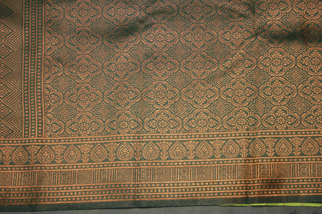 Mustard Kubera Pattu Saree with Big Zari Border and Peacock Motif, Semi Silk Saree with Blouse