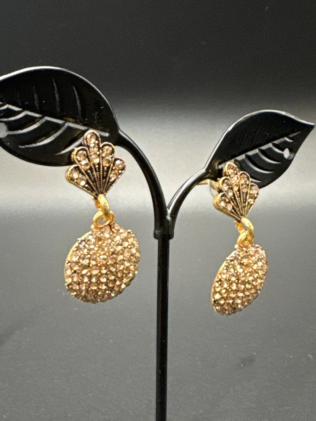 Antique Gold-Tone Crystal Drop Earrings with Pave Stone Disc - 1.5 inch Dangle Fashion Jewellery