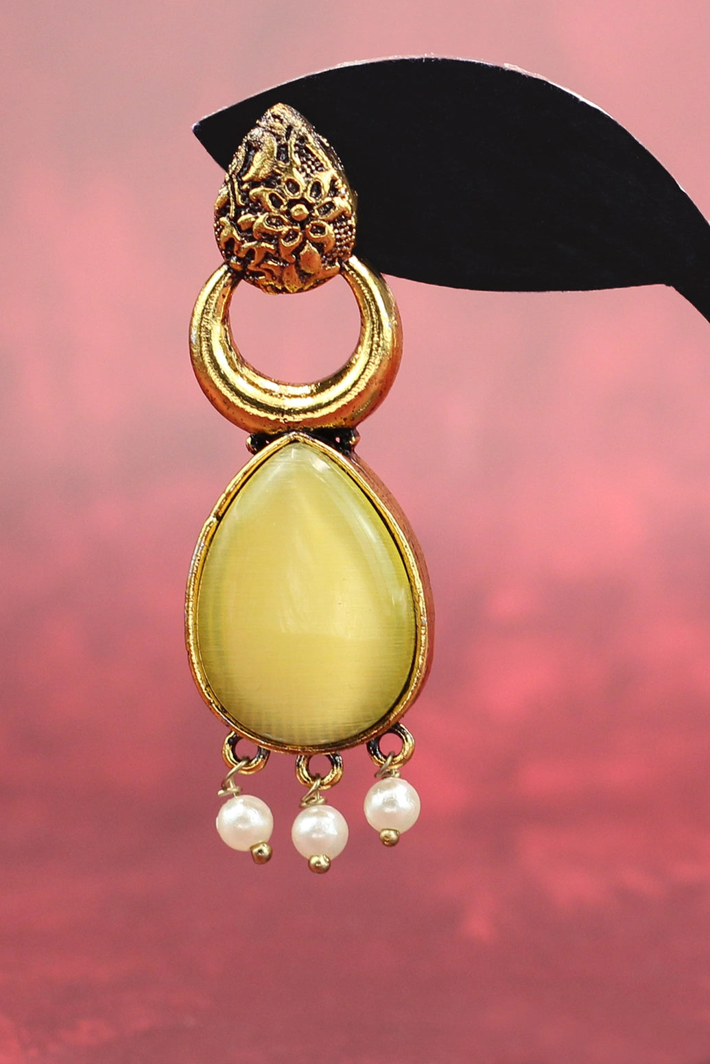 Gold-Tone Teardrop Earrings with Pearl Drops - Ethnic Fashion Earrings Jewelry JCS Fashions