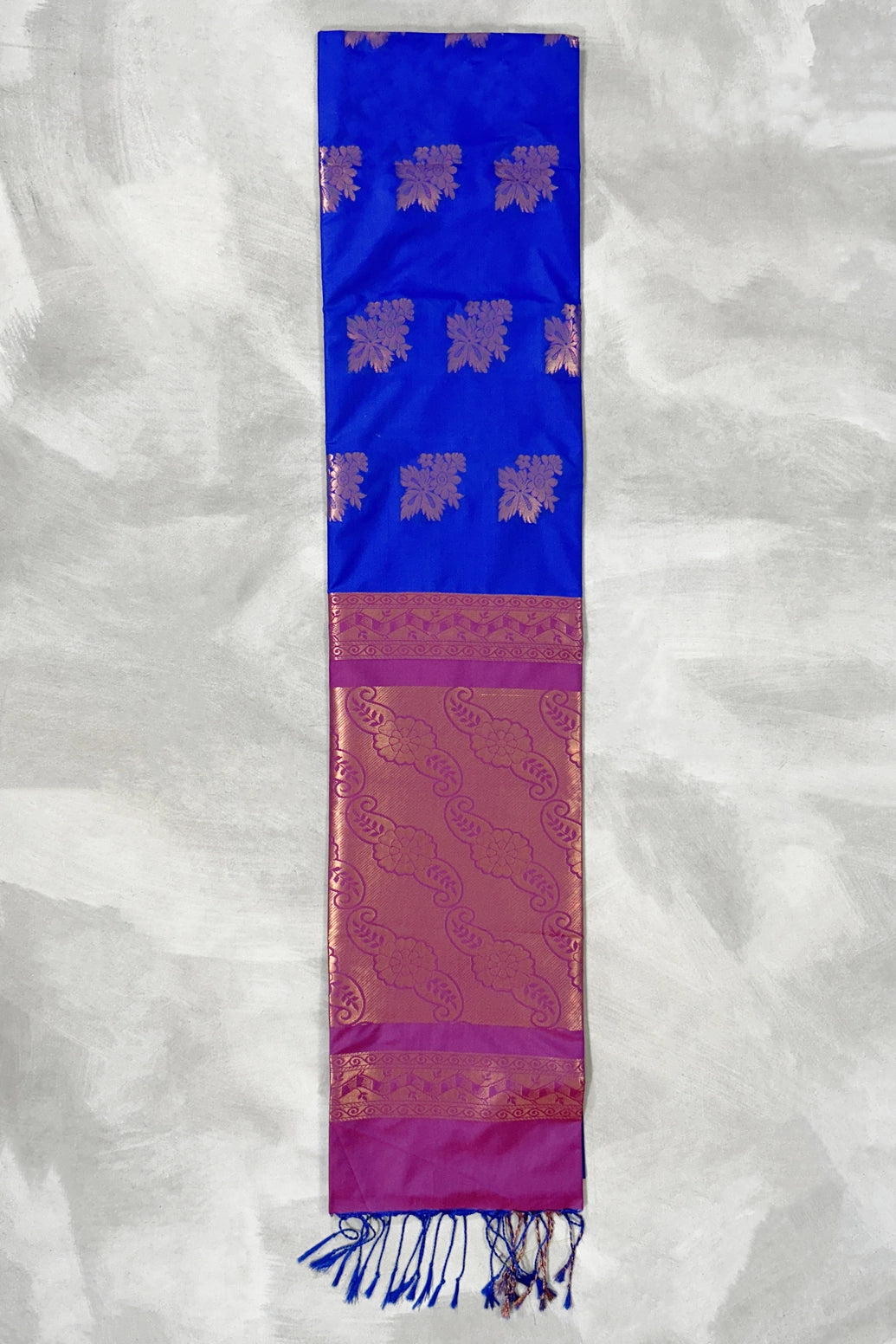 Royal Blue Korvai Soft Silk Border Saree with Delicate Gold Zari Buttas and Floral Traditional Border