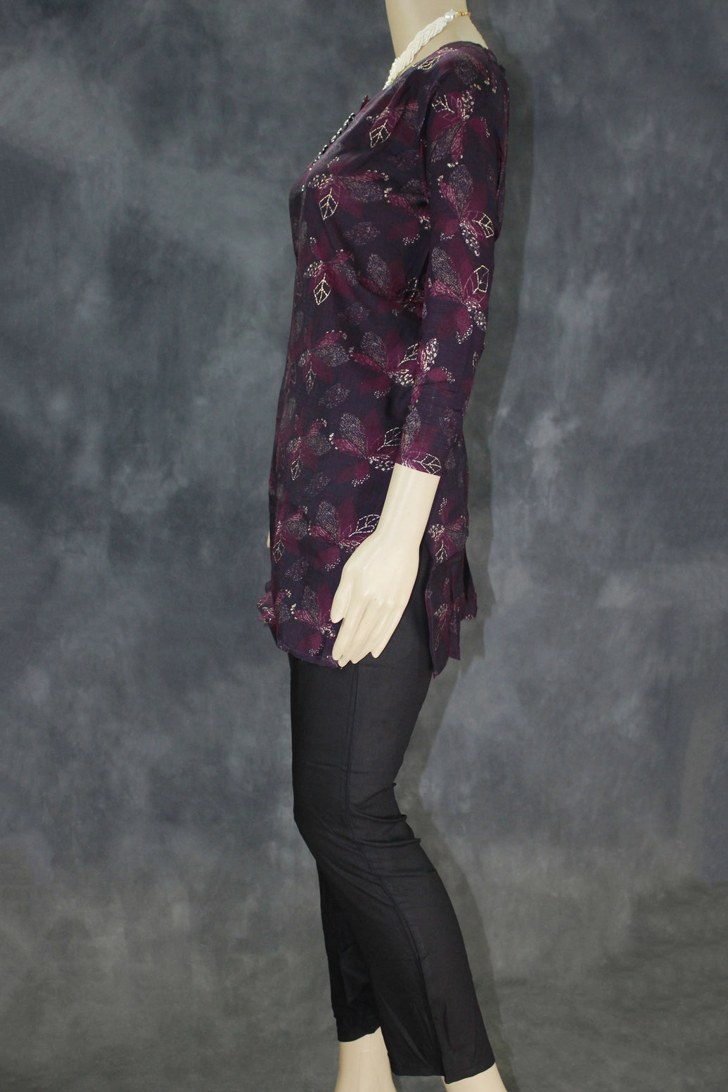 Purple Cotton Floral Kurti Set - 2 Piece Kurta with Elastic Pants