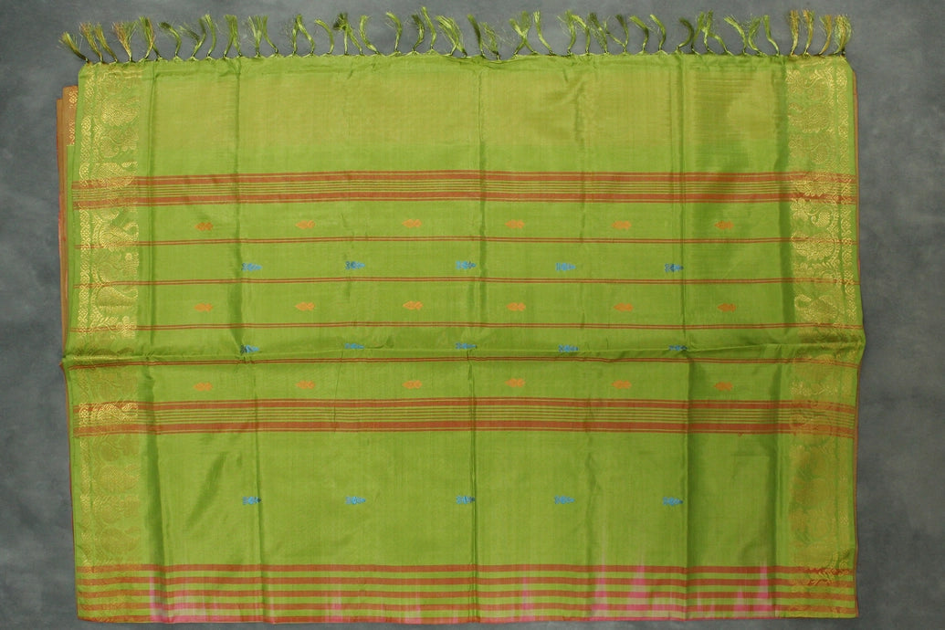 Vaazhai Naar (Banana Pith) Saree with Zari Border and Full-Body Buttas - Pink