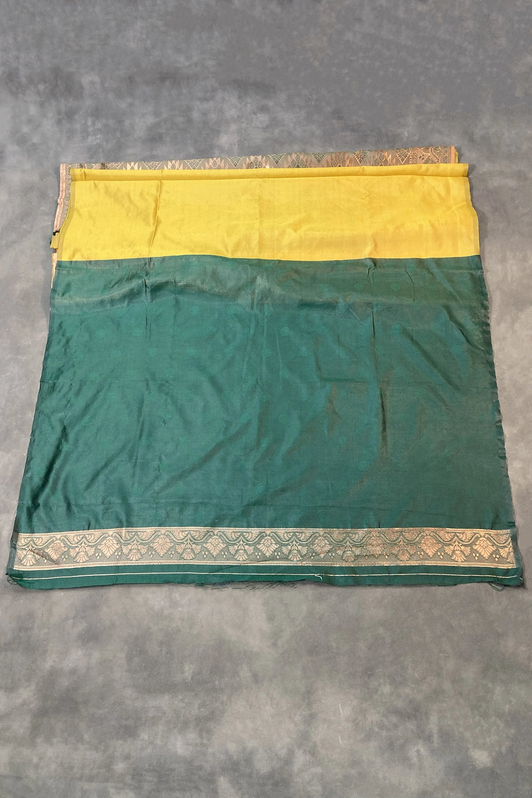 Prabhashri Mustard Floral Soft Silk Designer Saree with Contrast Border and Blouse