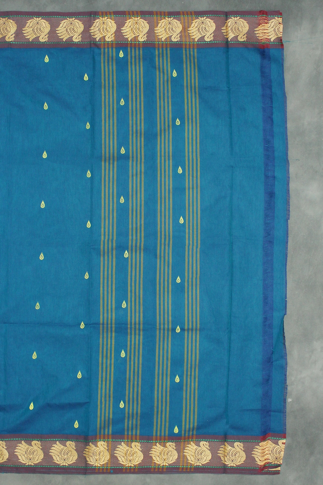 Rama Blue & Yellow Poly Cotton Butta Saree with Thread Border Saree JCS Fashions