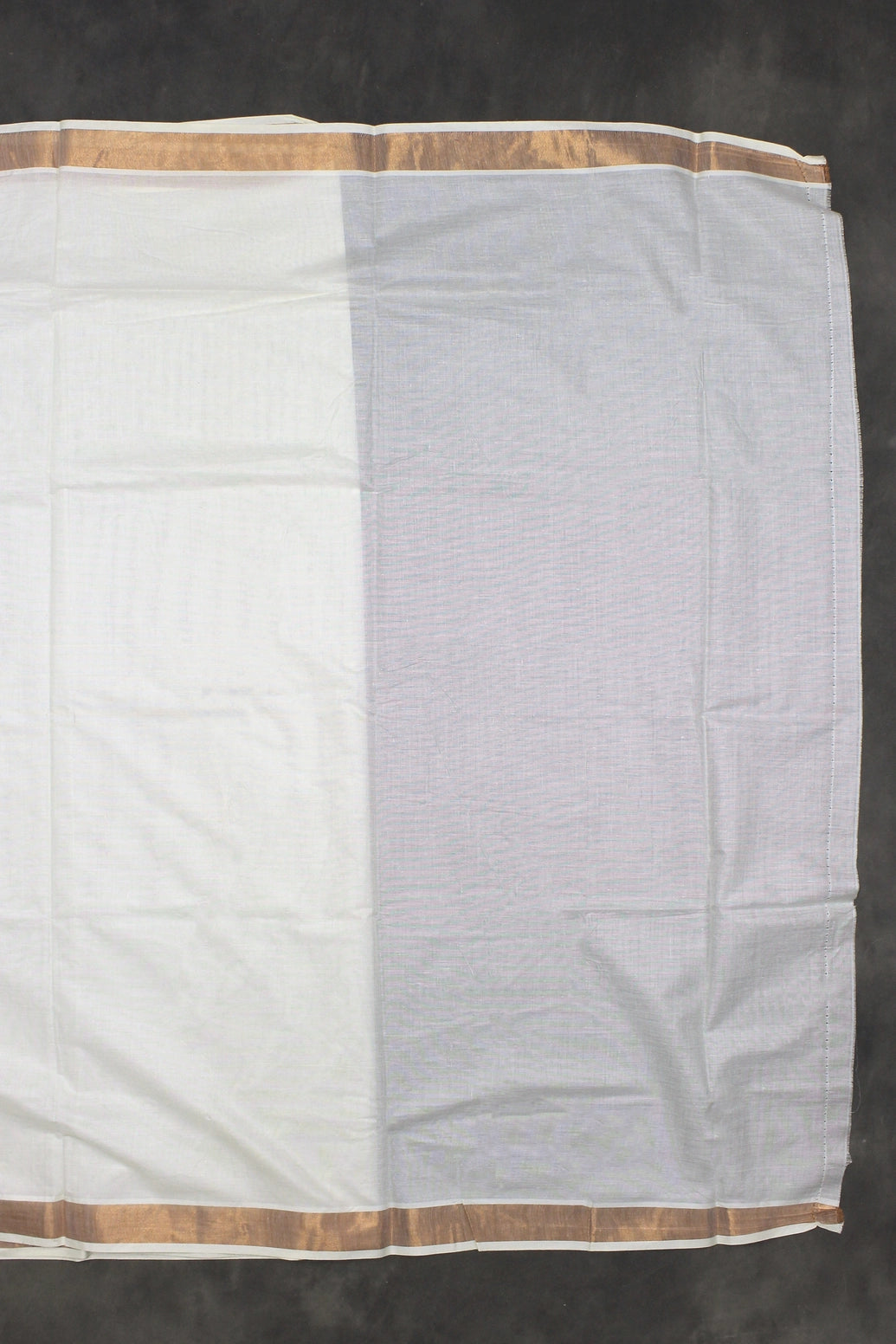 Pure Kerala Cotton White Saree with Copper Zari Peacock & Floral Machine Embroidery, Lightweight Traditional Saree with Blouse Piece