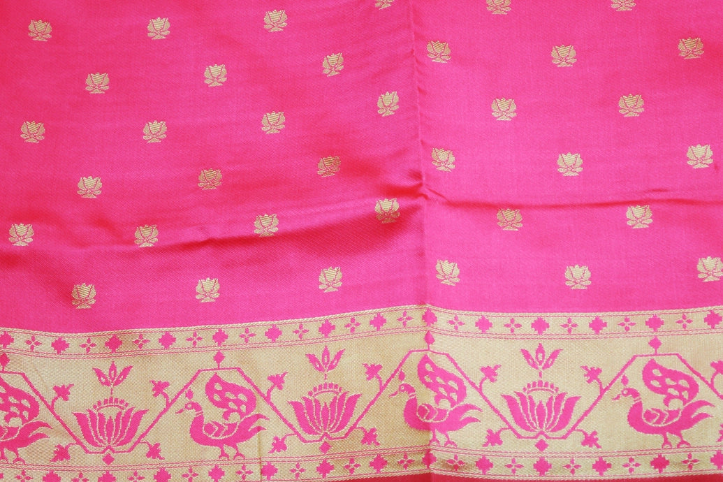 Bright Pink Paithani Pure Silk Saree with Zari Woven Peacock Pallu and Designer Border