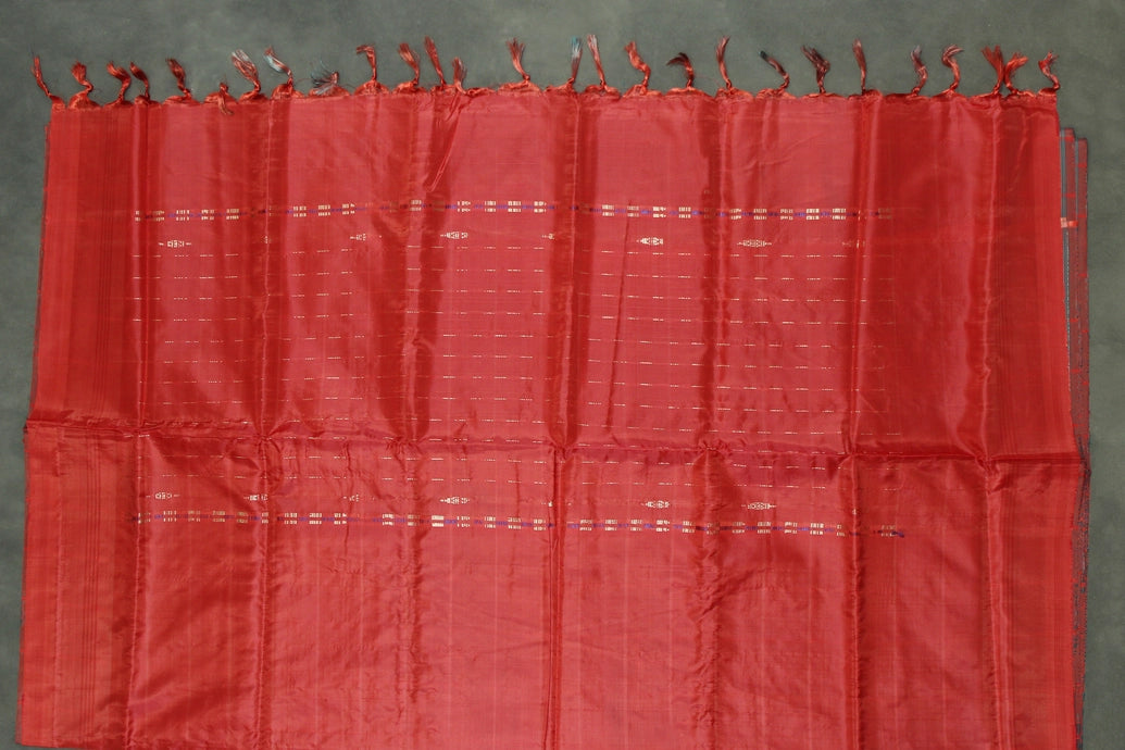 Red Vaazhai Naar (Banana Pith) Handwoven Saree with Small Butta, Borderless Traditional Saree