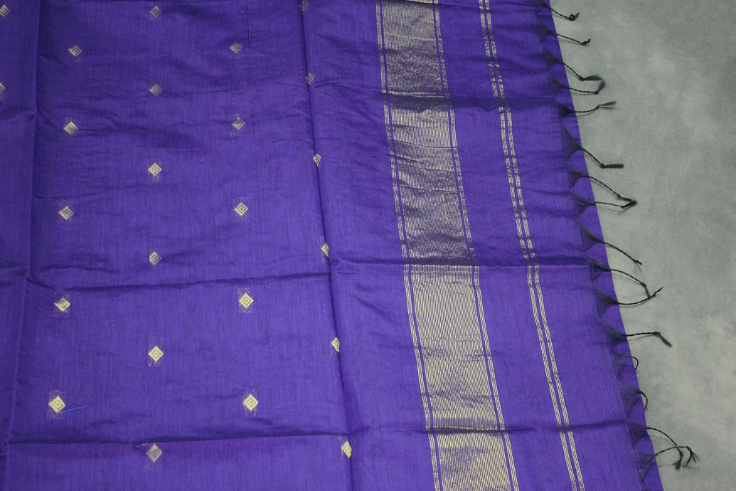 Violet Silk Cotton Saree with Zari Border and All-Over Butta Pattern, Nayanthara Style, Comes with Blouse