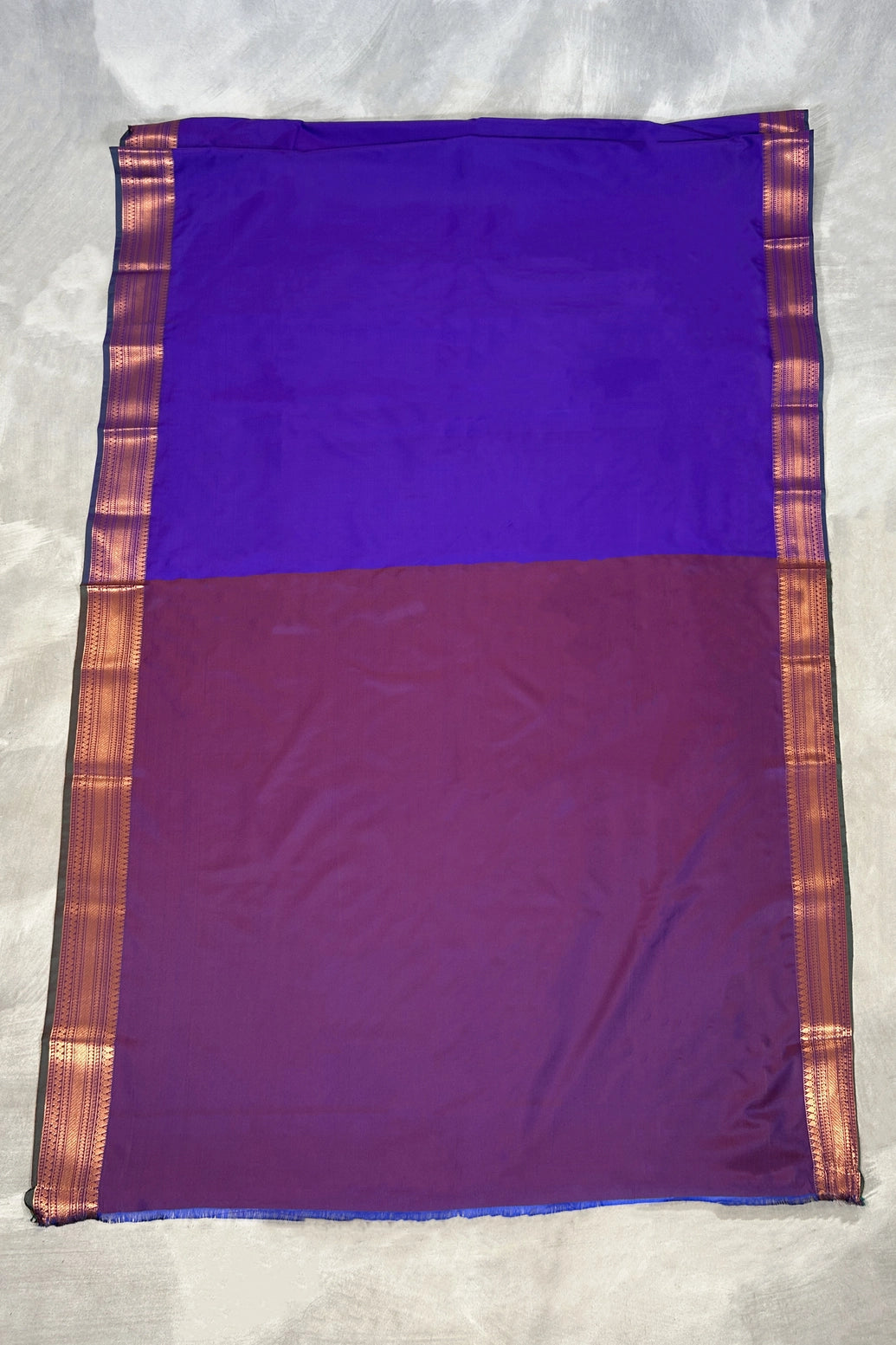 Purple Semi Soft Silk Saree with Contrast Border, Delicate Gold Zari Buttas and Traditional Floral Zari Border