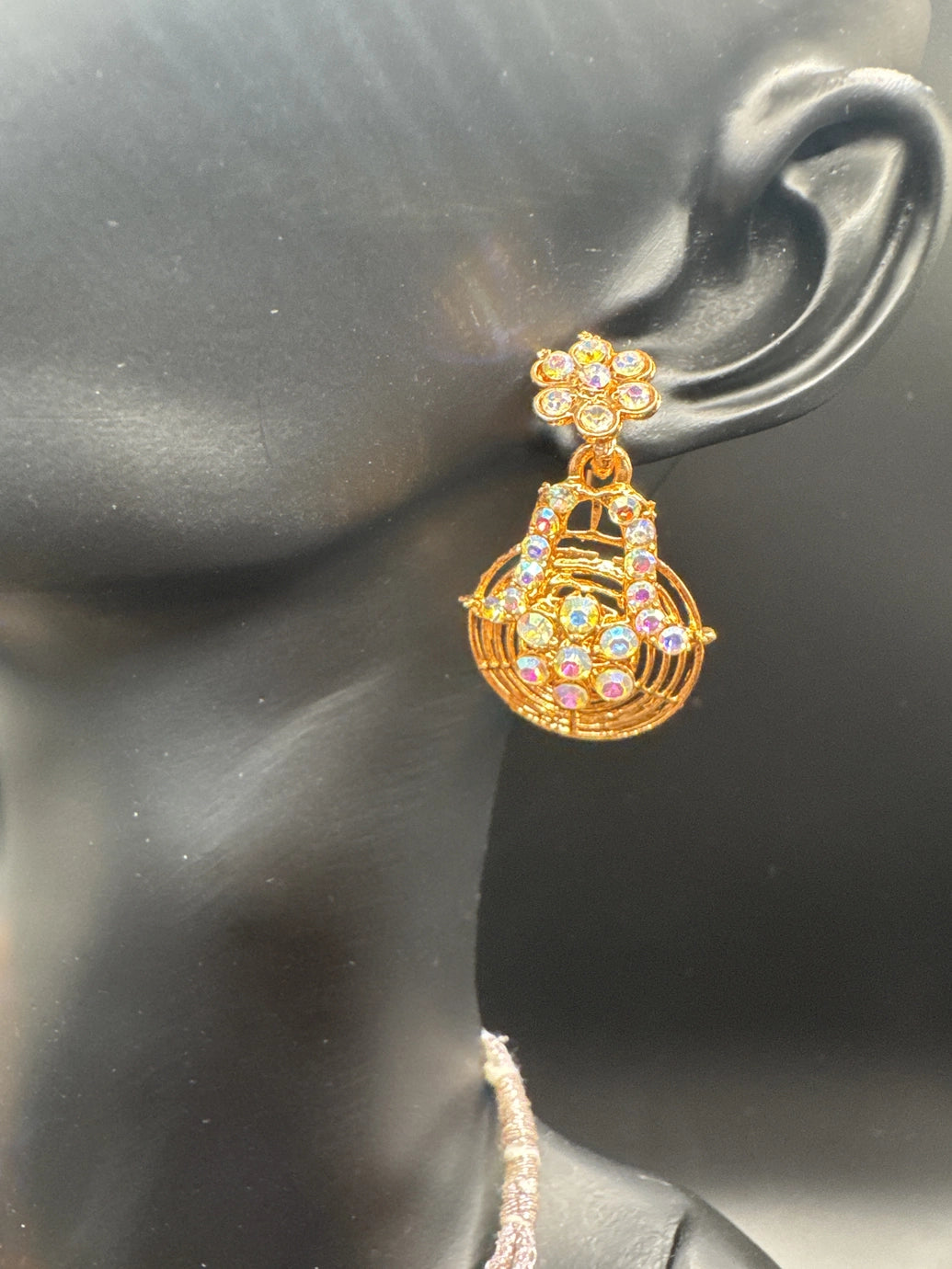 Gold-Tone Crystal Choker Necklace Set with Matching Earrings for Traditional Indian Wear Jewelry JCS Fashions