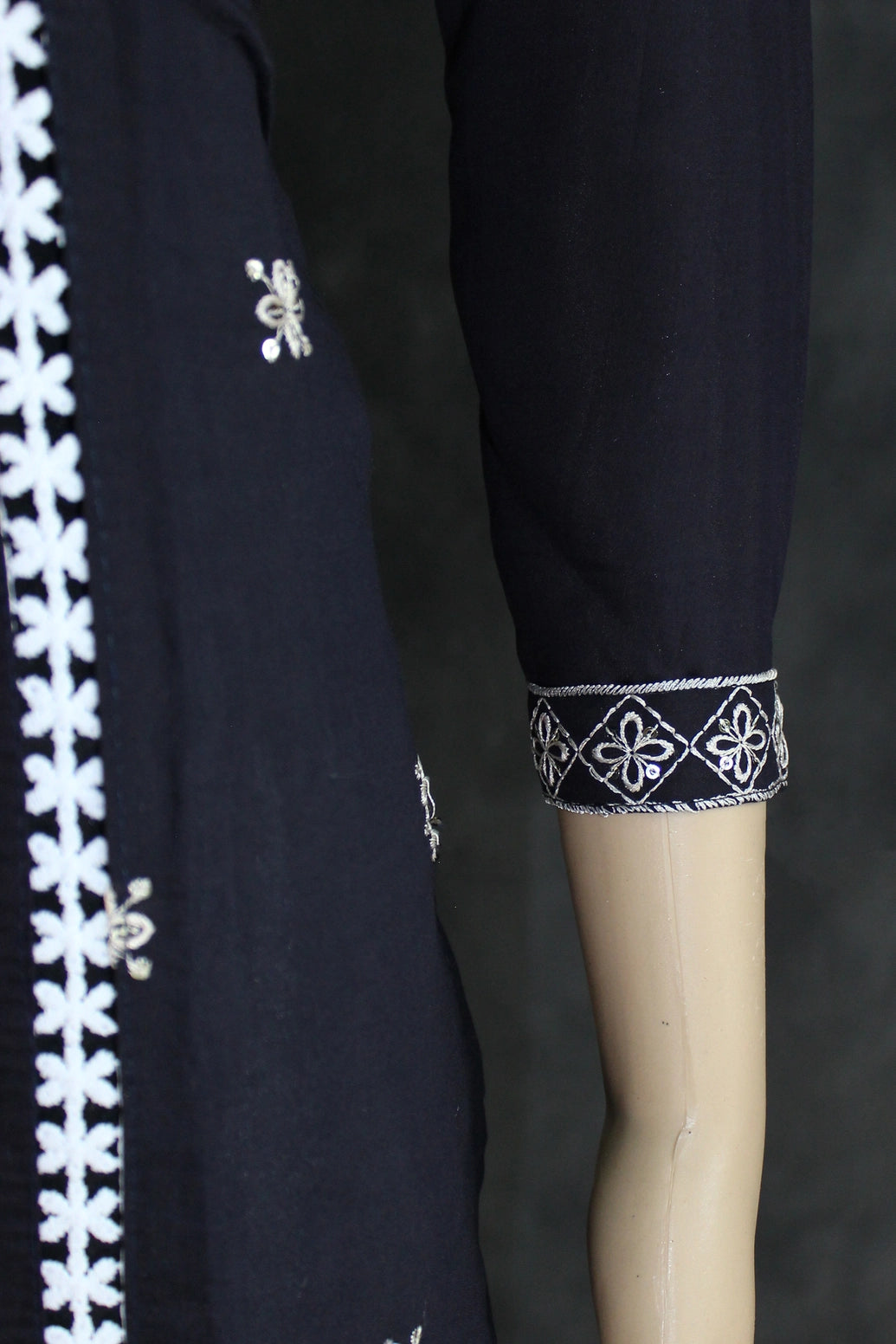 Black Embroidered Roman Silk 3-Piece Kurti Set with Organza Dupatta and Elasticated Pants Kurti JCS Fashions