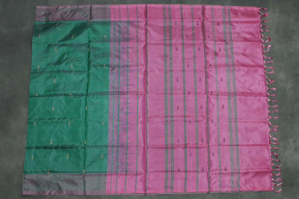 Magenta Pink Vaazhai Naar (Banana Pith) Saree with Small Buttas and Green Pallu