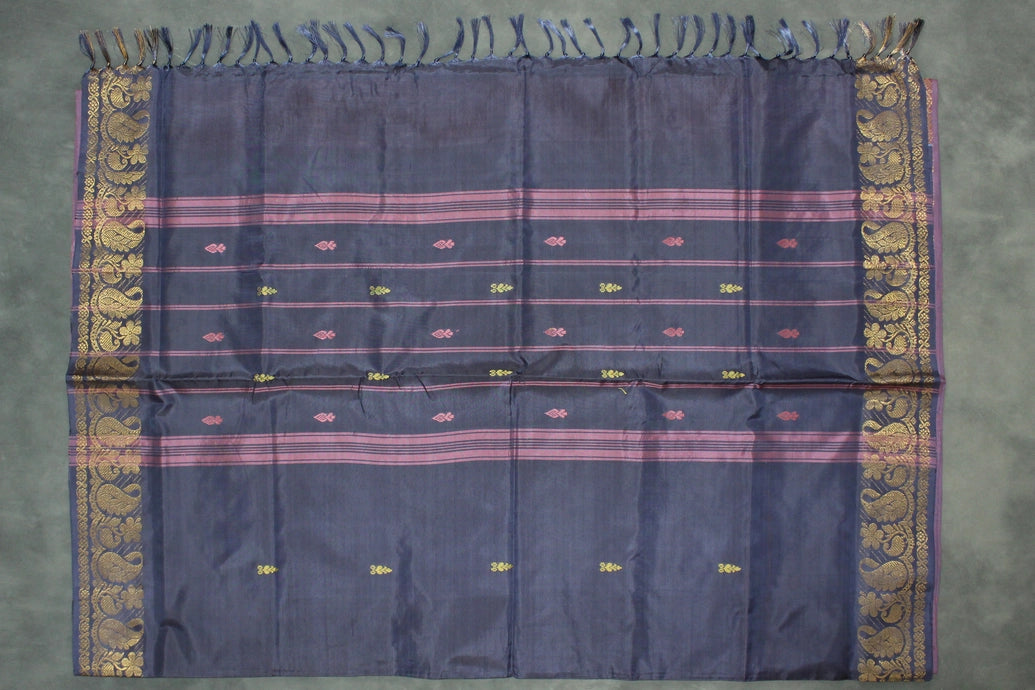 Vaazhai Naar (Banana Pith) Saree with Zari Border and Butta - Dark Peach