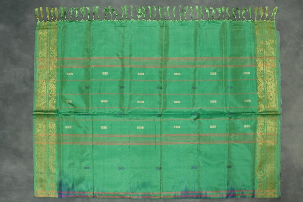 Purple & Green Banana Pith (Vaazhai Naar) Saree with Zari Border and All-over Butta