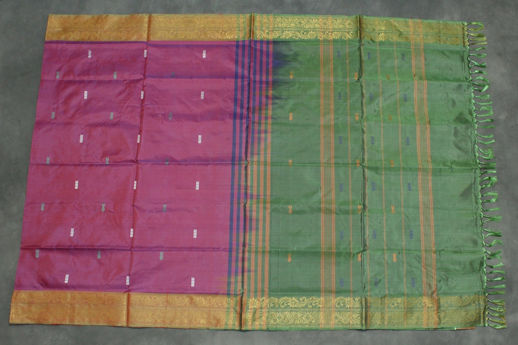 Olive Green Vaazhai Naar (Banana Pith) Saree with Zari Border and Butta Motifs